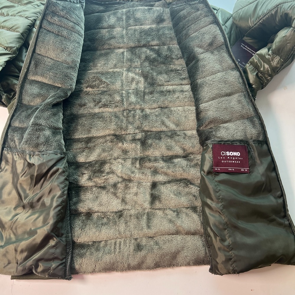 Ci Sono Women Puffer Jacket Sz XL Green Outerwear with Faux Fur & Side Knit NWT - Picture 11 of 16